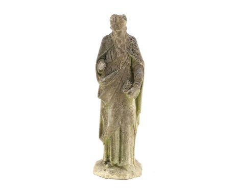 An Irish stone sculpture 19th century, of St Patrick, with an octagonal base, 84.5cm highCondition ReportWeathered. Wear and 