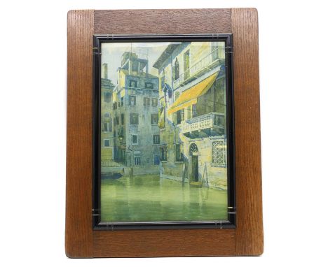 A pair of Art Deco oak frames of simple rectangular ebonised fillets each enclosing a watercolour of Venice69 x 54cmCondition