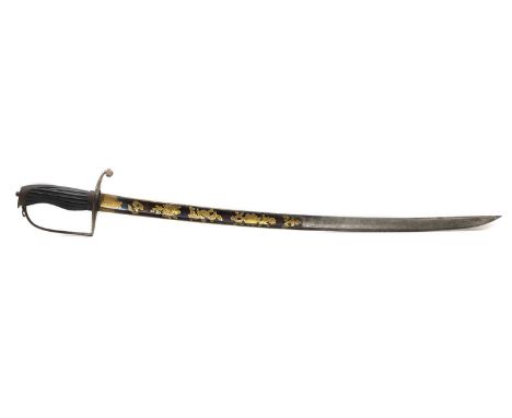 A 1788 pattern Cavalry Officer’s sword,  by I.W.M Solingen, German, with bloom gilt decoration to a steel hilt with ebony gri