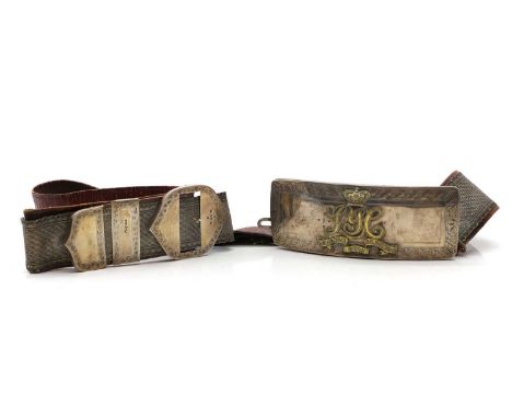 A Leicestershire Yeomany Cavalry Officer’s silver shoulder belt and pouch  Birmingham 1872, mounted with a crowned LYC Cypher