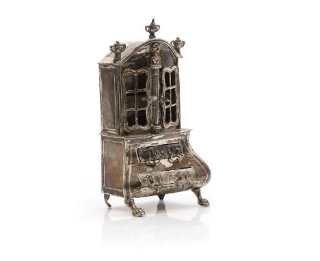 A Dutch silver novelty miniature cabinet on stand late 19th century to early 20th century, lion key mark, maker's mark 'JvD H