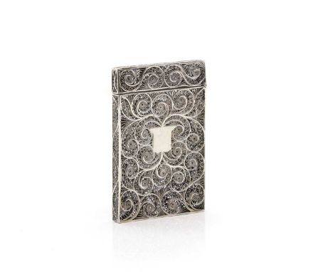 A silver filigree card case the central cartouche with engraved initials9cm high1.89oztCondition ReportNo damage to the filag