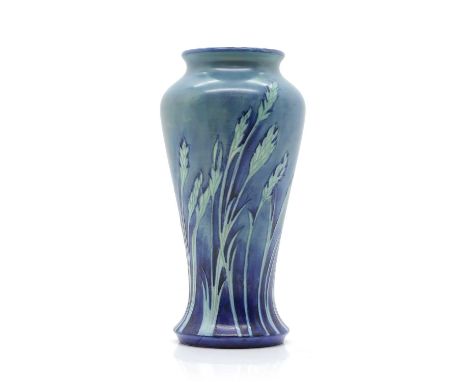 A Moorcroft pottery 'Waving Corn' pattern vase with blue ground of waisted cylindrical form23.5cm highCondition ReportMinor s