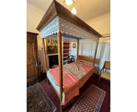 A fruitwood single four poster bed, 19th/20th century,116cm wide198cm long195cm highCondition ReportDismantled. Used and with