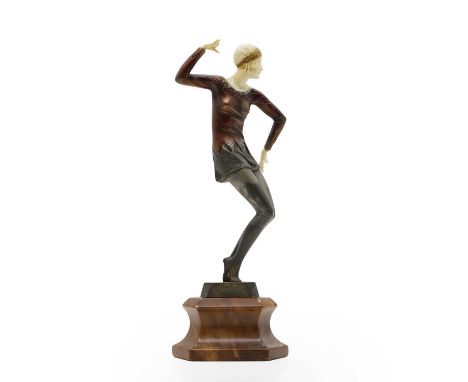 After Ferdinand Preiss, 20th century, an Art Deco resin and spelter figure, modelled as a dancer, with polychrome decoration,