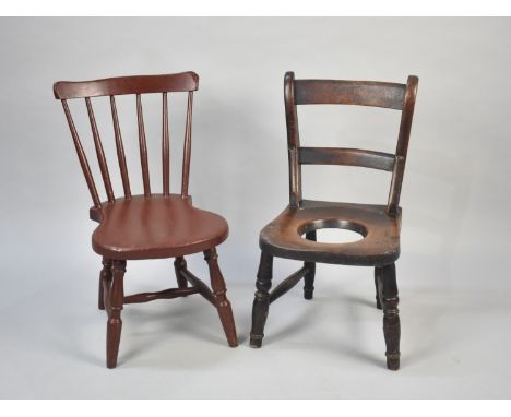 A Late 19th/Early 20th Century Child's Commode Chair together with a Spindle Back Side Chair