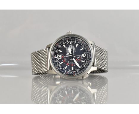 A Citizen Eco-Drive Nighthawk Wrist Watch, Lume Sword Hands, Black Enamel Dial with Baton Hour Indicators and Arabic Numerals