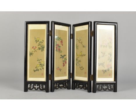 A Chinese Four Panel Table Screen, 24cms High