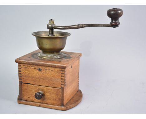 A Mid 20th Century Wood and Brass Coffee Grinder, 25cms HIgh