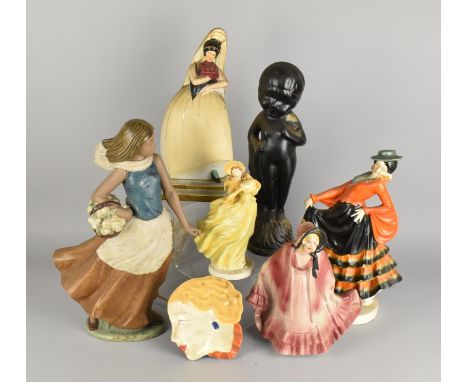 A Collection of Art Deco and Mid Century Ceramics to Comprise Ceramic Ladies, Dish, Figural Lamp Base, Large Nao Figure etc (