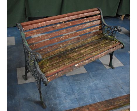 A Garden Cast Metal Ended and Wooden Slatted Bench, (Weathered Condition and in Need of Repair), 116cm wide