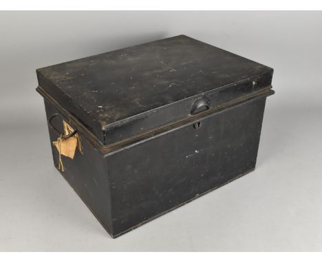 A Vintage Black Painted Metal Deed Box, 42x31x26cm