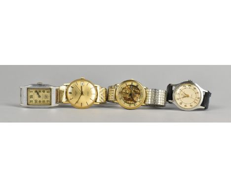 A Collection of Four Gents Mechanical Wrist Watches to include Ingersoll Ltd, 17 Jewel Rotary Incabloc, Skeleton Face Jean Pi