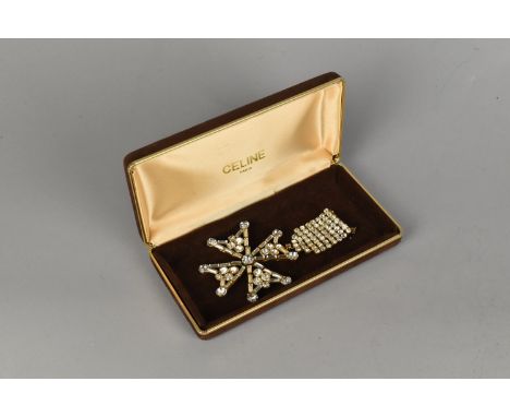 A Large Vintage Rhinestone Brooch in the Form of a 'Royal Victorian Order' Medallion, in Brown Velvet Box for Celine, Paris, 