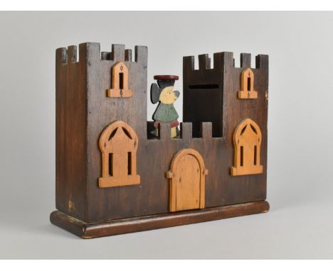 A Vintage Hand Made Wooden Castle Toy with Weighted 'Mickey Mouse' Rocker, 23cms Wide and 17cms High