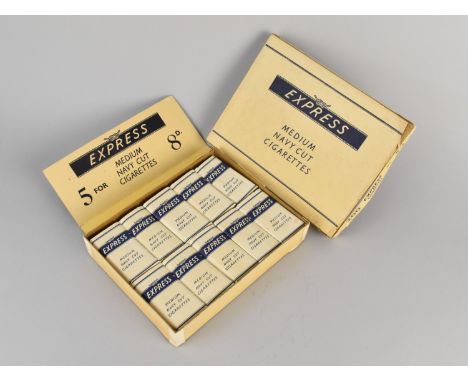 A Vintage Cardboard Box Containing 200 Express Medium Navy Cut Cigarettes in Packs of Five