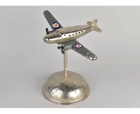 A Vintage Desktop Model of a Twin Engined Aircraft, Half Globe Support, 22cms High