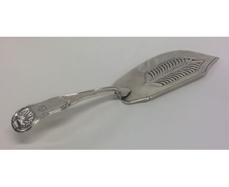 PAUL STORR: A rare honeysuckle pattern silver fish slice with pierced blade to reeded border and crested terminal. London 183