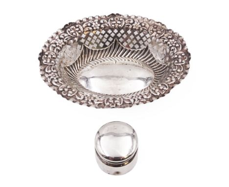 Small Victorian silver box, with rounded cover, hallmarked M Bros, Birmingham 1898, together with a Victorian silver pierced 