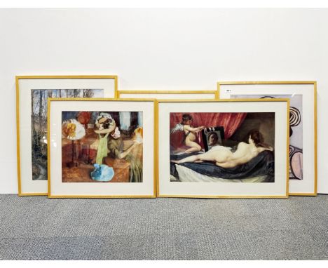 A large framed lithograph after Picasso, frame size 63 x 74cm. Together with four further large framed lithographs.