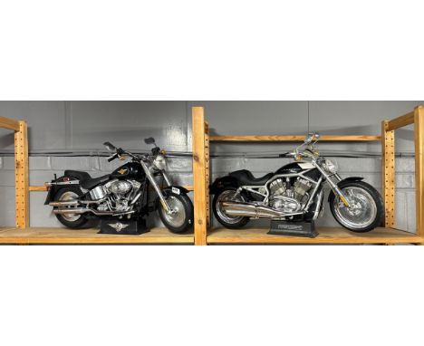 Two large plastic models of Harley Davidson motorcycles, L. 70cm.