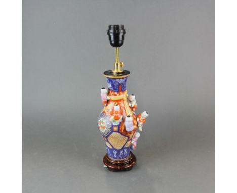 A Japanese hand painted porcelain table lamp base, H. 40cm.