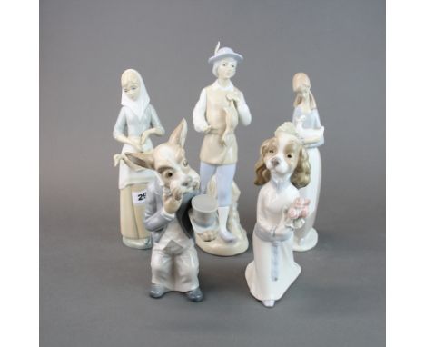 A group of five Nao porcelain figurines, tallest H. 30cm.