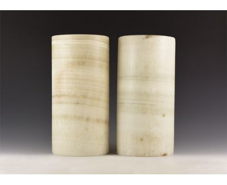 20th century AD. A matched pair of alabaster uplighter shades, each a C-section panel with mounting bracket to the inner face
