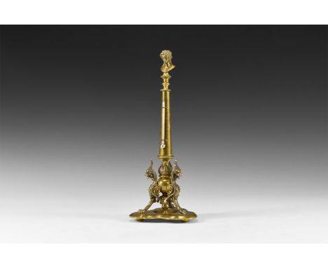 Late 19th-early 20th century AD. A bronze thermometer in the form of a tapering column with balustered top supporting a bust 