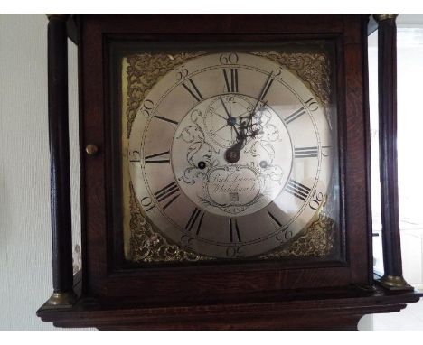 An oak cased 18th century longcase clock, signed Richard Deaves of Whitchurch to the square brass dial, a maker listed as bor