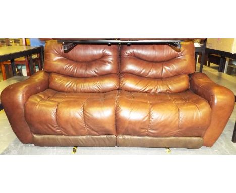 A two brown leather manual reclining sofa. approx 92cm x 224cm x 94cm (see also lot 70)