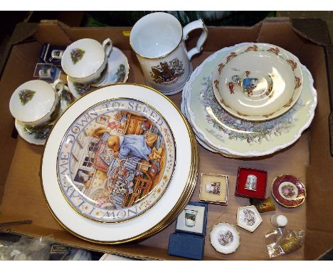 A good mixed lot to include a collection of Coalport collector plates depicting British birds, a Royal Doulton Wind in the Wi
