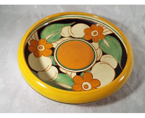 A Clarice Cliff large shallow Floriat bowl with lipped rim, 6 cm (high) x 28.5 cm (diameter) - Est £140 - £180