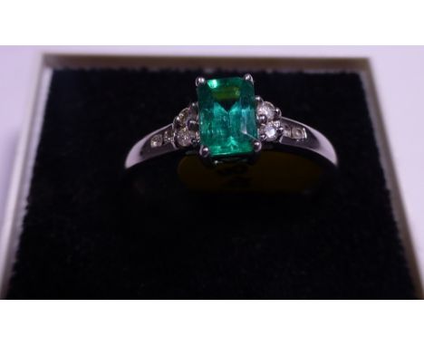 9ct white gold emerald and diamond ring, size L,