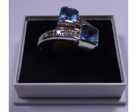 Sterling silver two stone blue topaz ring, size P