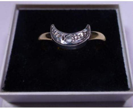 Sterling silver gold plated cresent moon ring, size N