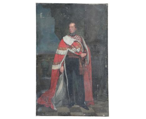 ENGLISH SCHOOL, 19TH CENTURY A portrait of a Peer depicted full-length standing in an interior, wearing the coronation robes 