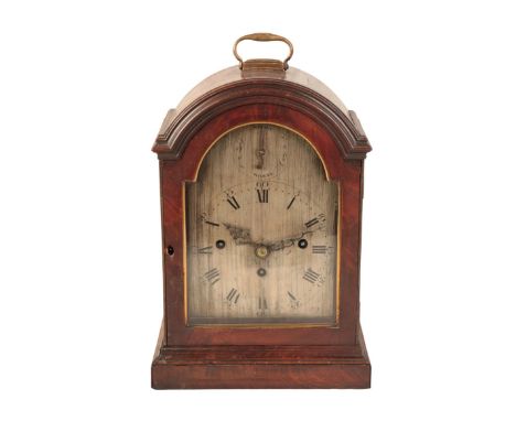 GEORGE FLASHMAN OF LONDON: A GEORGE III MAHOGANY BRACKET CLOCK the 17cm silvered dial with Roman and Arabic numerals and stri