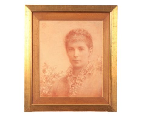 ALICE MAY CHAMBERS (fl. 1880-1893) A portrait of Rebecca Porter Paddon depicted head and shoulders before flowering foliage, 