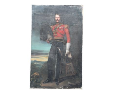 MANNER OF EDWIN LONGSDALE LONG (1829-1891) A portrait of an Officer depicted full-length standing in a landscape, wearing ful