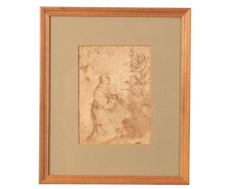 MANNER OF BARTOLOME ESTEBAN MURILLO (1618-1682) 'The Vision of St Paschal Baylon of Villa Reale' brown ink on paper, with a s