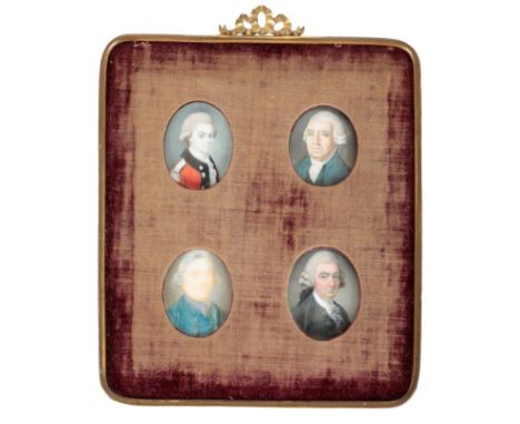 A FAMILY GROUP OF PORTRAIT MINIATURES 18th and early 19th century, painted on ivory, each in gold coloured metal frames engra