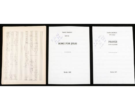 Dmitri Smirnov (1948-2020). Prayer (Our Father), and Song for Julie, two manuscript & printed scores for voice & piano, each 