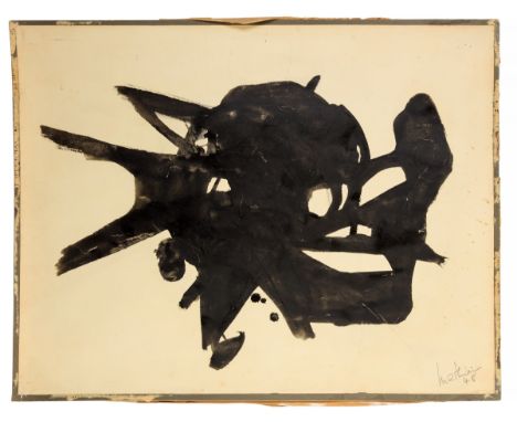 Georges Mathieu,&nbsp;French 1921 -2012 -&nbsp;Composition, 1948;&nbsp;ink on paper laid down on card, signed and dated in pe