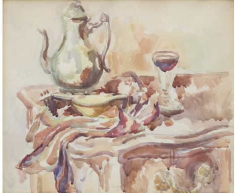 Duncan Grant,&nbsp;British 1885-1978 -&nbsp;Still life with coffee pot and wine glass, 1928;&nbsp;watercolour on paper, signe