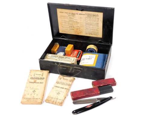 An early 20thC Army medical first aid outfit, number 4A, with contents, together with two packs of Cleveland Twist Drill Comp
