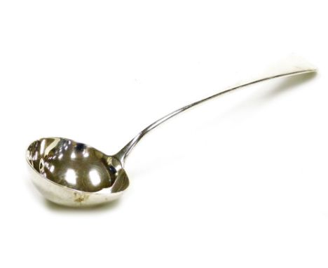 A Victorian silver Old English pattern soup ladle, Charles Boyton (II), London 1886, 8.99oz, 34cm long.