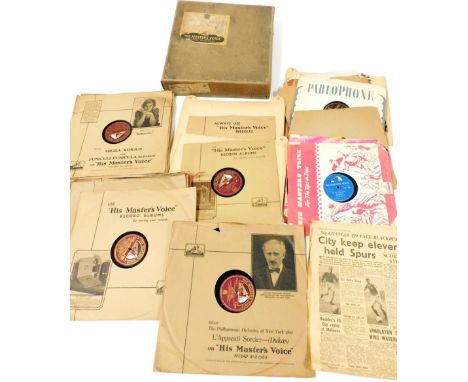 An HMV 78rpm set of Aldershot Command Search Light Tattoo records, further 78rpm records and LPs, boxed. 