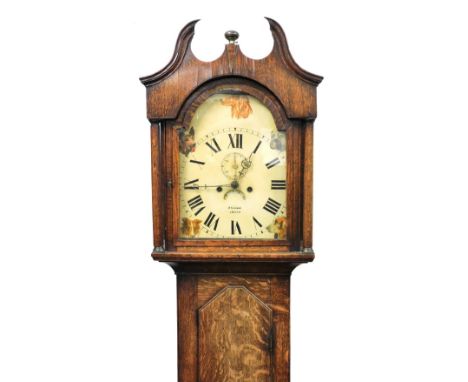 A Georgian and later longcase clock by MS Johnson of Lincoln, the break arch dial painted with dog's heads, dial bearing Roma