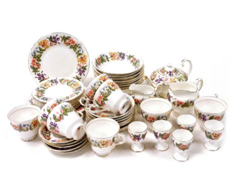 A Royal Albert porcelain part breakfast service decorated in the Country Lane pattern, comprising five breakfast plates, eigh